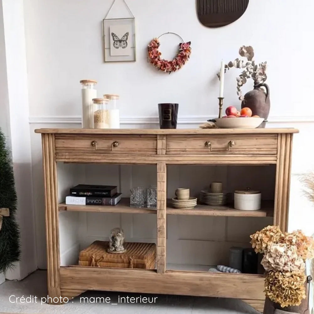 Buffet en chêne naturel décapé puis verni - Portes supprimées