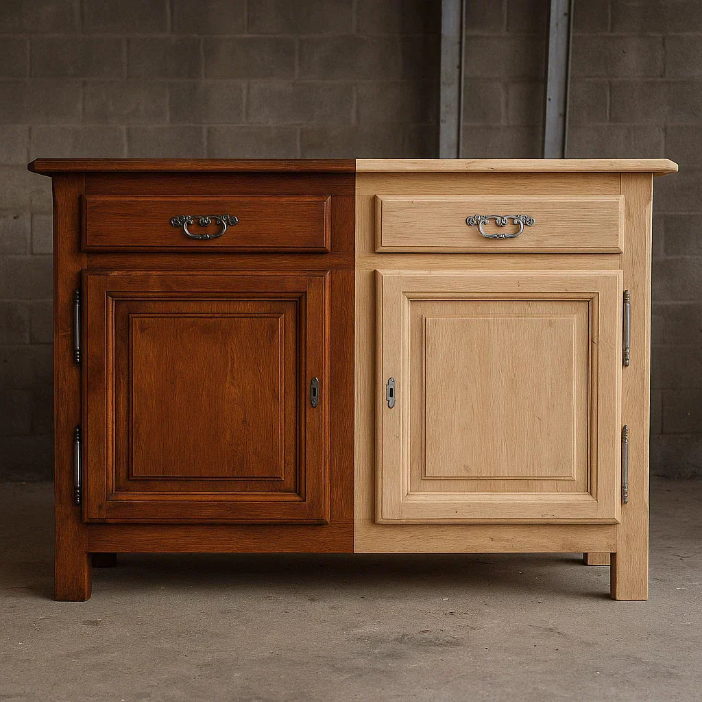 Buffet en bois avant et après aérogommage