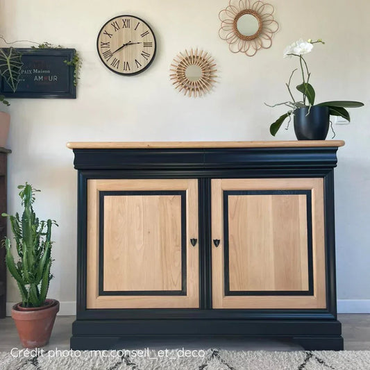 Buffet en merisier style Louis philippe relloké bois naturel et peinture noire