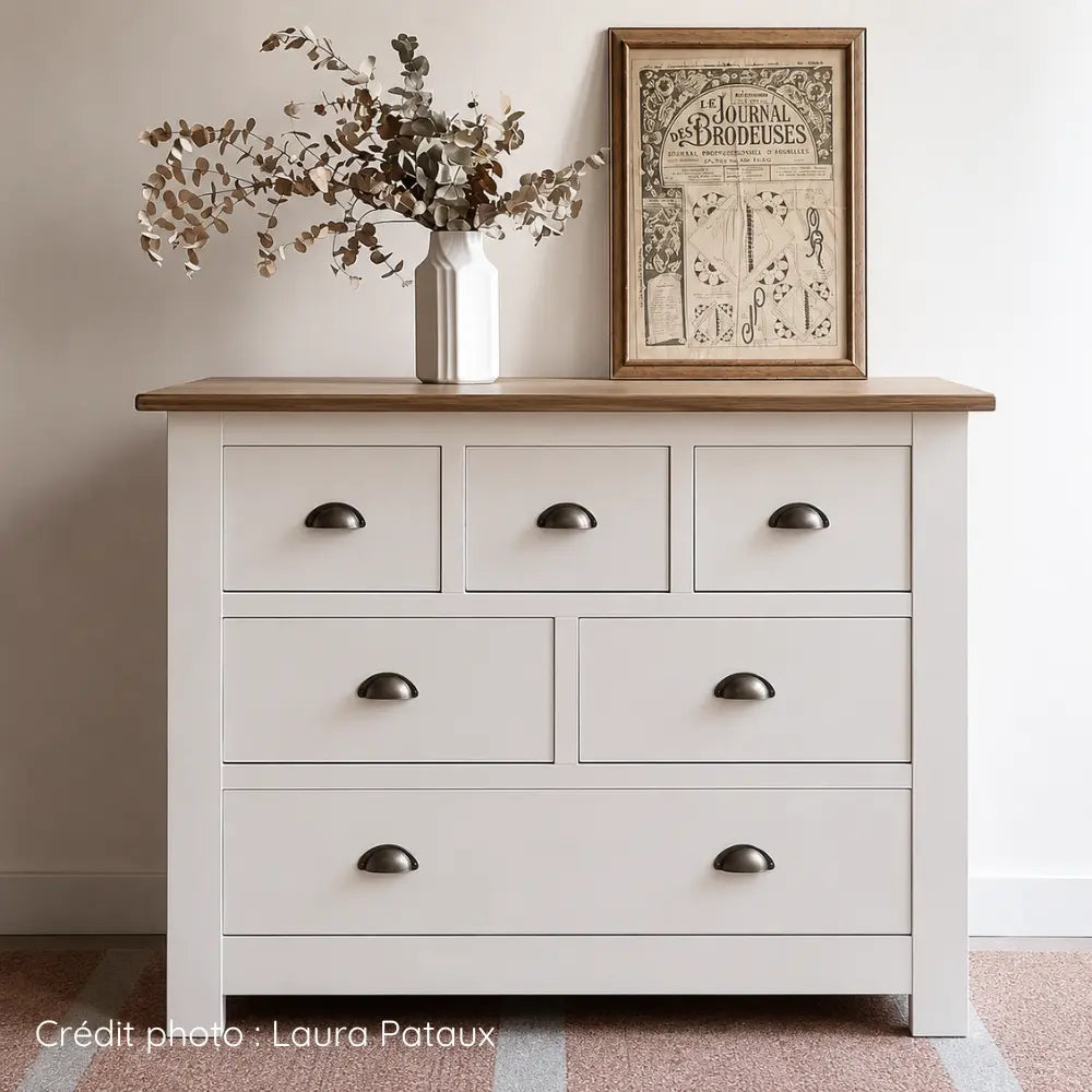Commode en bois relookée avec peinture meuble couleur Ecume