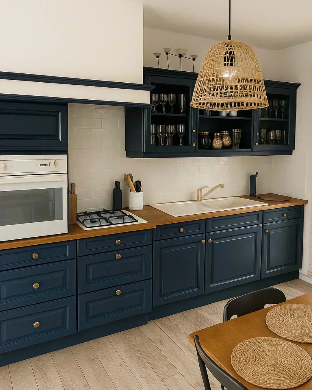 Meubles de cuisine en bois repeints en couleur Carbone