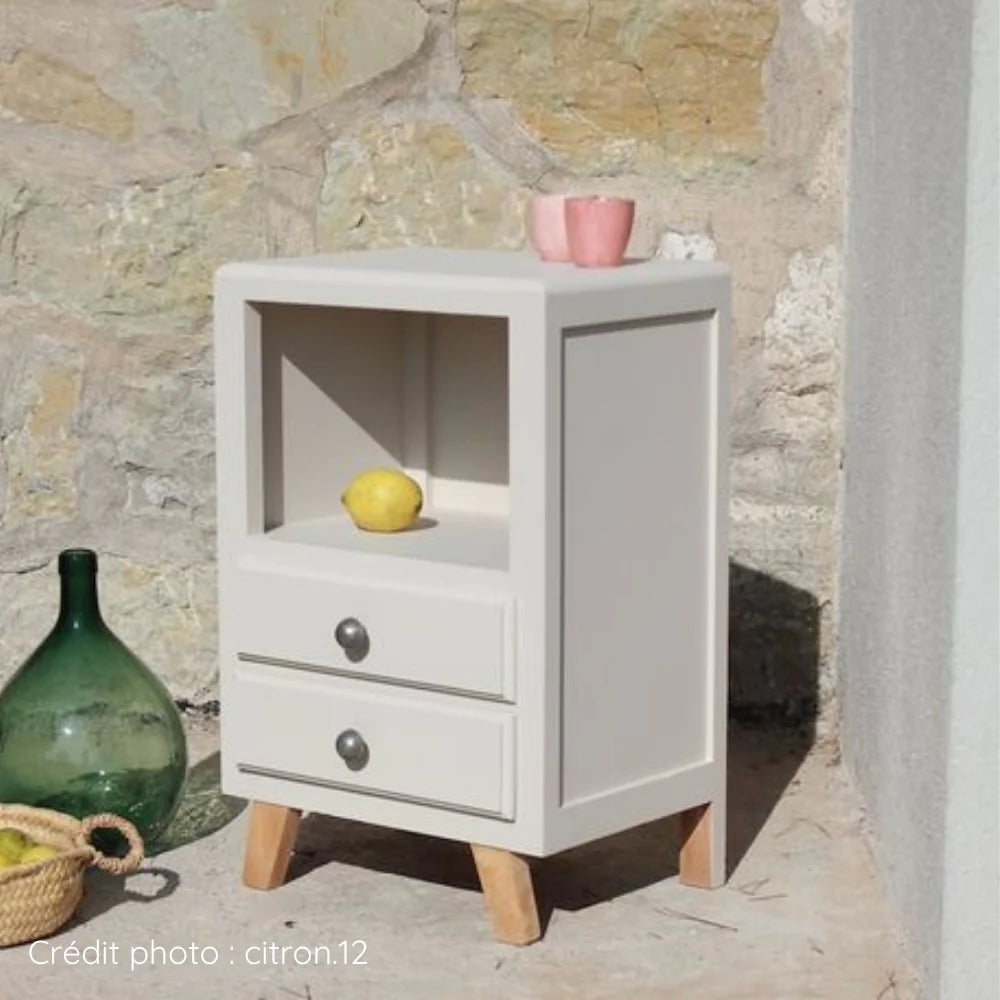 Meuble de chevet scandinave pieds compas peint avec peinture pour meuble Soie sauvage