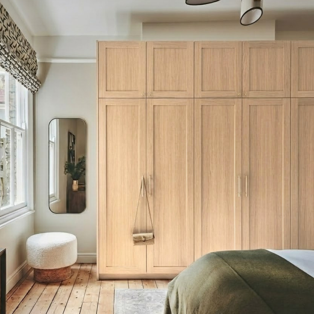 Armoire repeinte avec notre peinture Effet Bois - Sensation Bois - couleur Pin nordique. Peinture effet bois tout support, pour meuble, cuisine et meuble en mélaminé