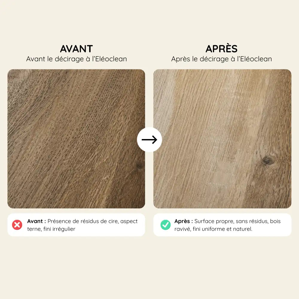 Avant après décirage d’un bois avec Eleoclean.