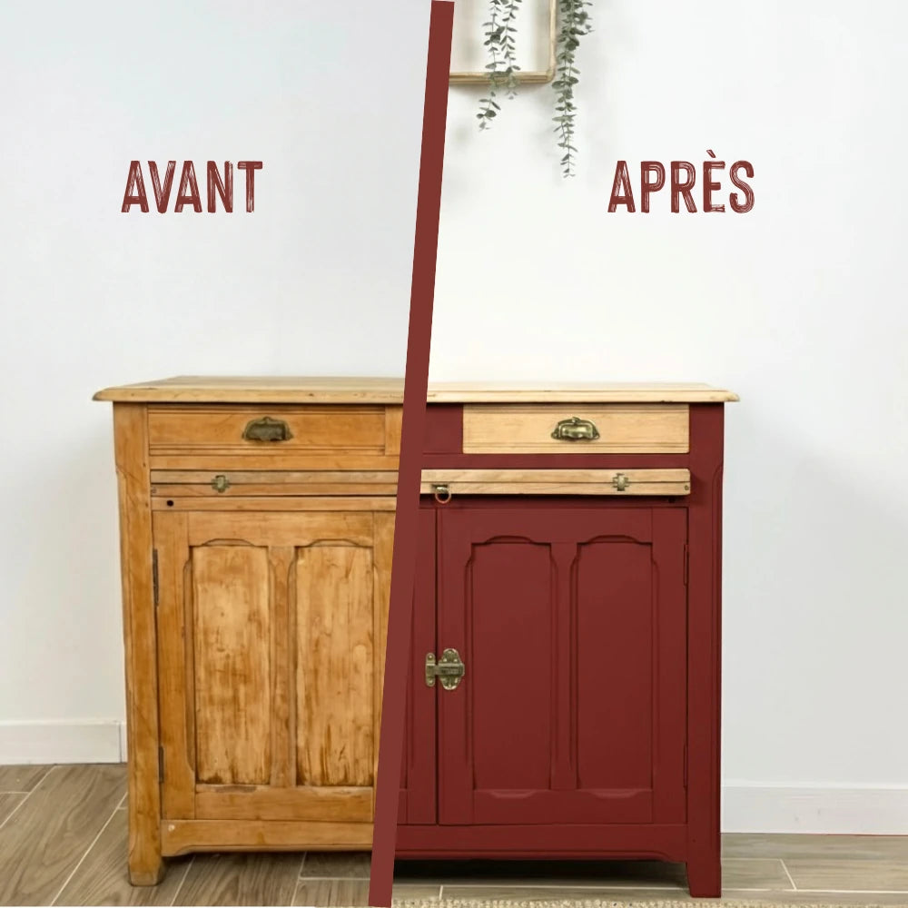Buffet en bois relooké couleur Antik rouge - peinture Eléonore Déco