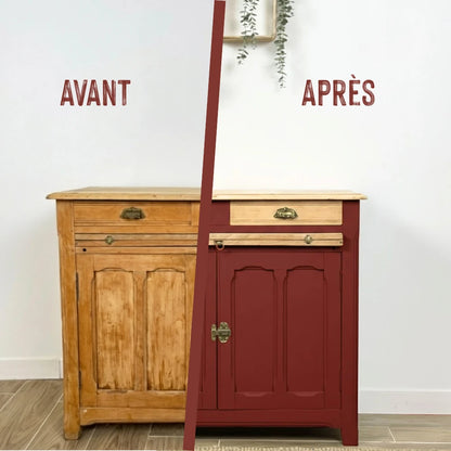 Buffet en bois relooké couleur Antik rouge - peinture Eléonore Déco