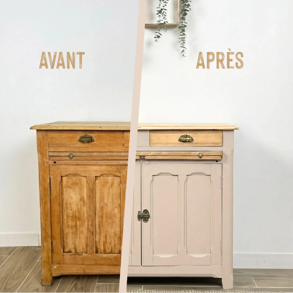 Buffet en bois relooké couleur Beige rosé - peinture Eléonore Déco