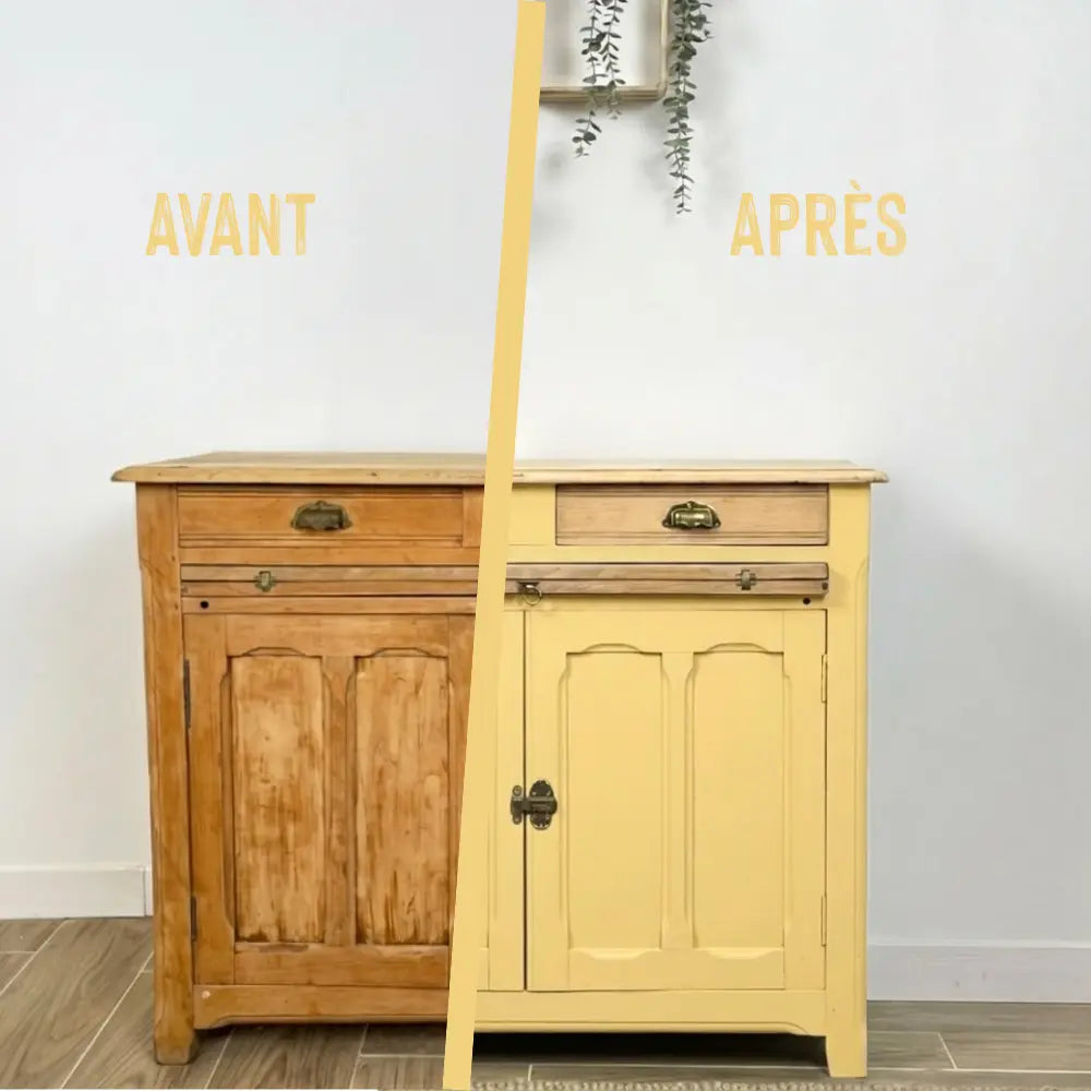 Buffet en bois relooké couleur jaune Beurre demi-sel - peinture Eléonore Déco