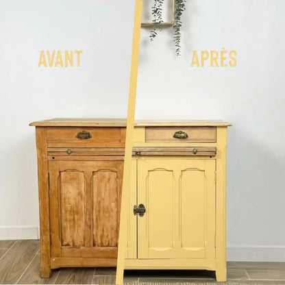Buffet en bois relooké couleur jaune Beurre demi-sel - peinture Eléonore Déco