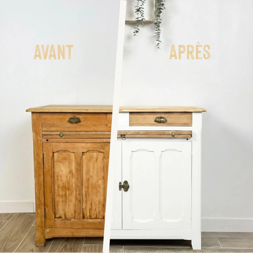 Buffet en bois relooké couleur Blanc - peinture Eléonore Déco