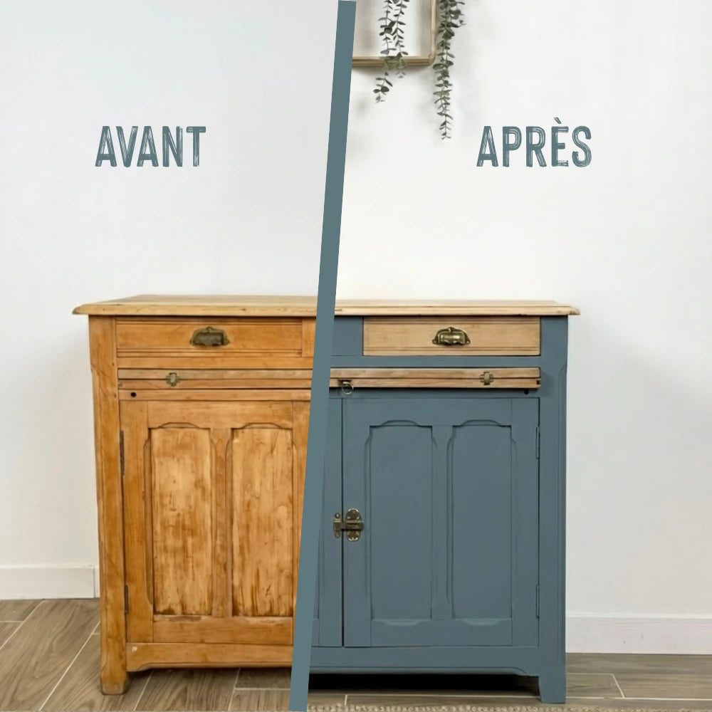 Buffet en bois relooké couleur Bleu acier - peinture Eléonore Déco