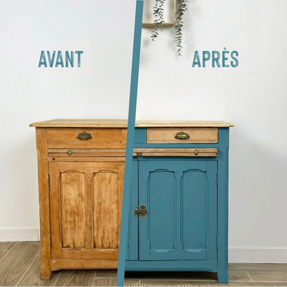 Buffet en bois relooké couleur Bleu gustavien - peinture Eléonore Déco