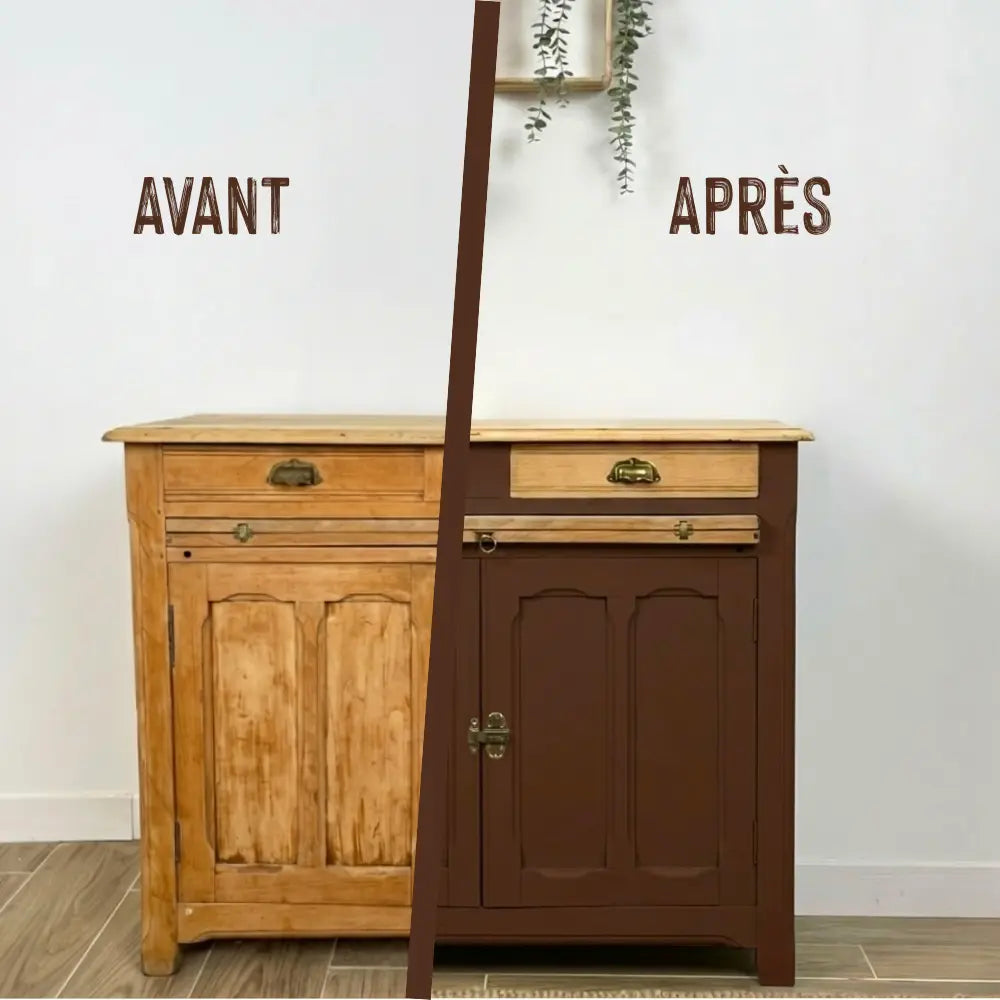 Buffet en bois relooké couleur marron Chocolat viennois - peinture Eléonore Déco