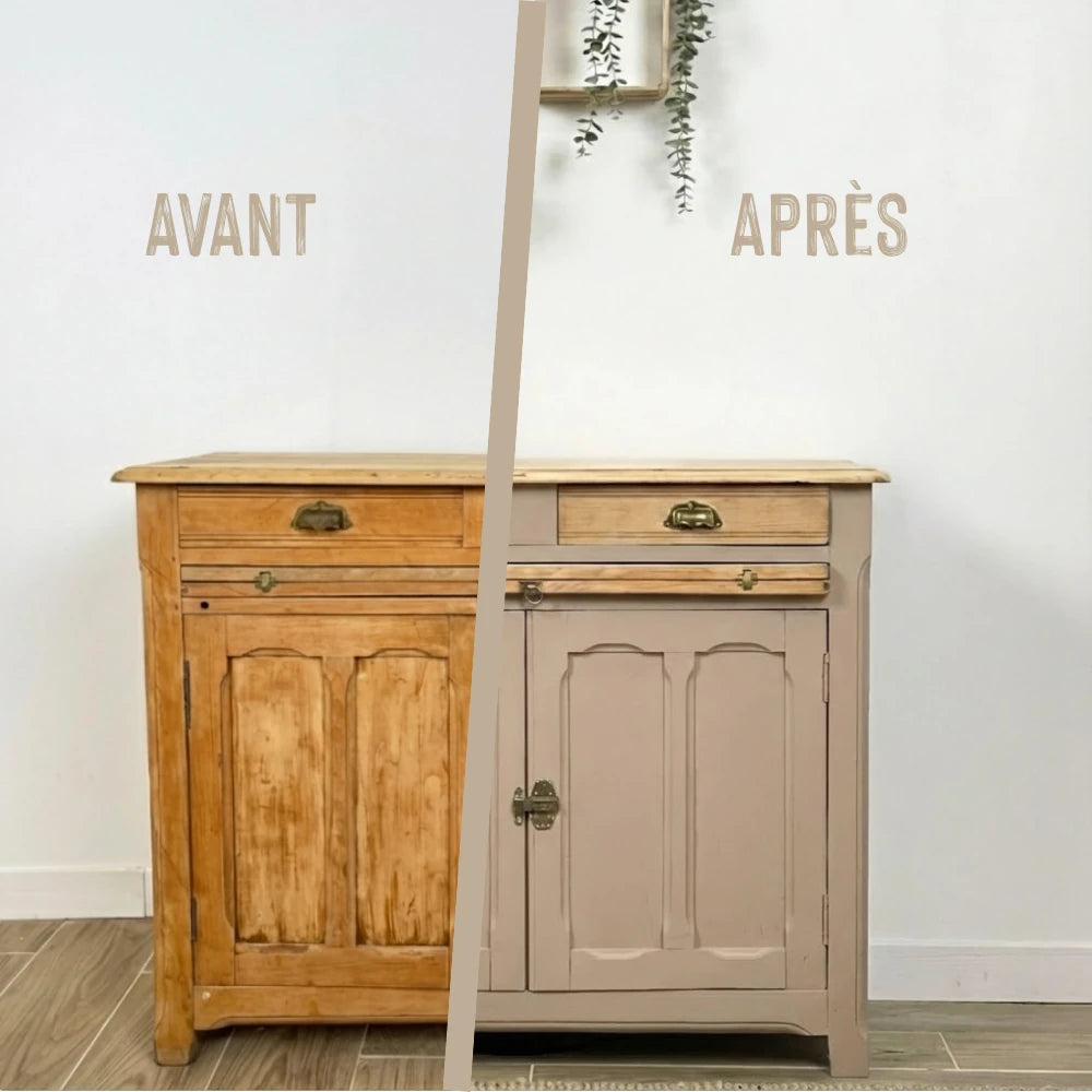 Buffet en bois relooké couleur Corde - peinture Eléonore Déco