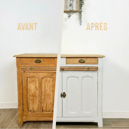 Buffet en bois relooké couleur Craie - peinture Eléonore Déco