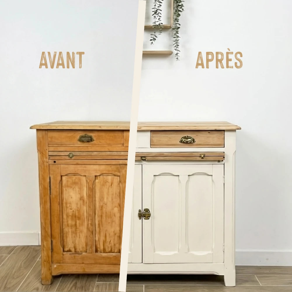 Buffet en bois relooké couleur Écume - peinture Eléonore Déco