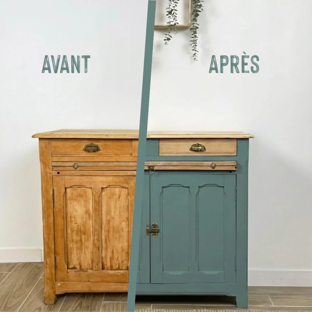Buffet en bois relooké couleur Fjord - peinture Eléonore Déco
