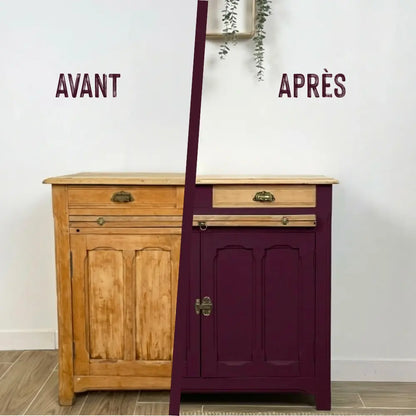 Buffet en bois relooké couleur rouge Goutte de merlot - peinture Eléonore Déco