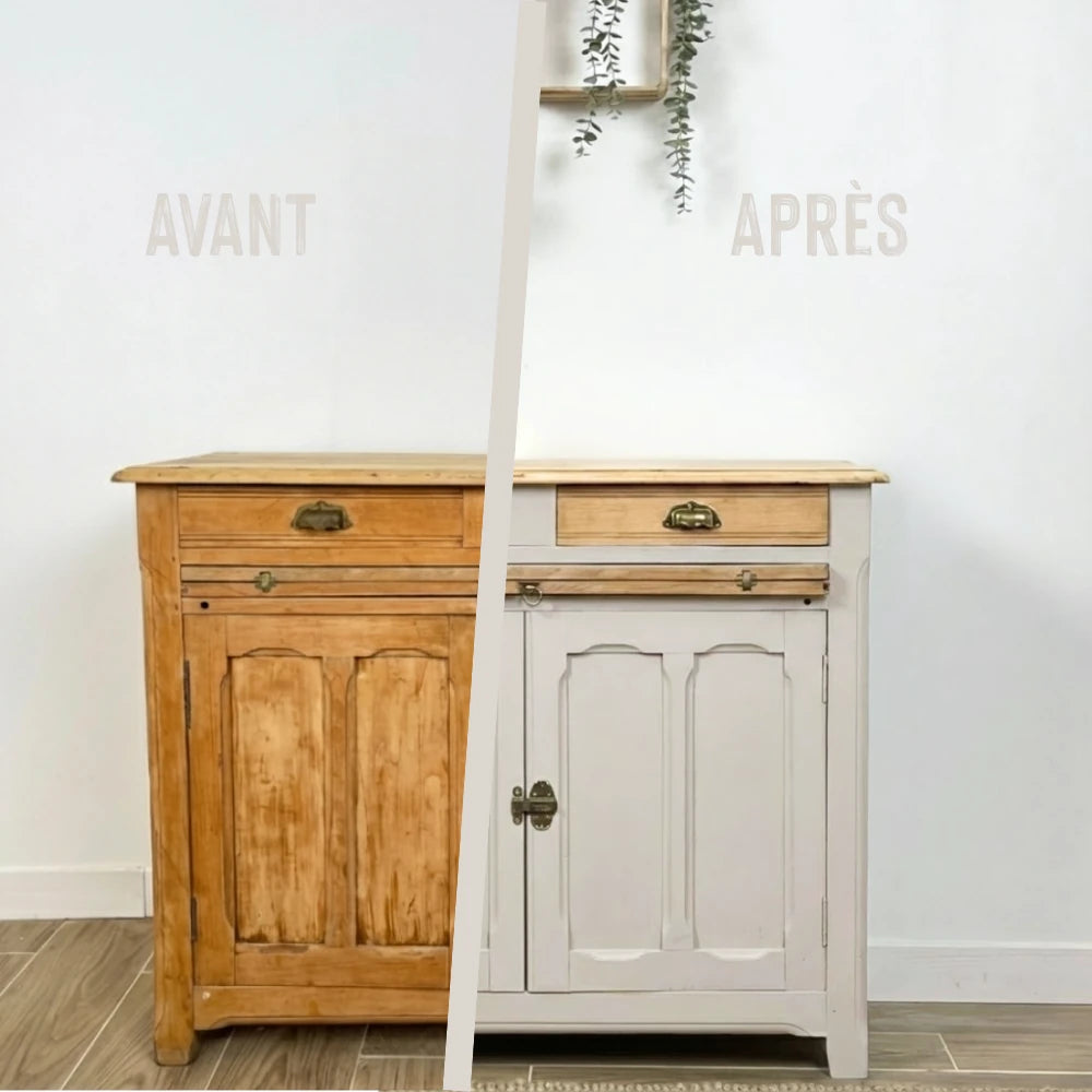 Buffet en bois relooké couleur Gris clair - peinture Eléonore Déco