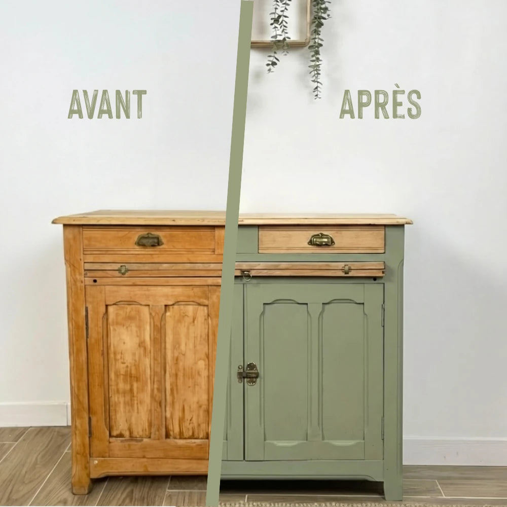 Buffet en bois relooké couleur Guacamole - peinture Eléonore Déco