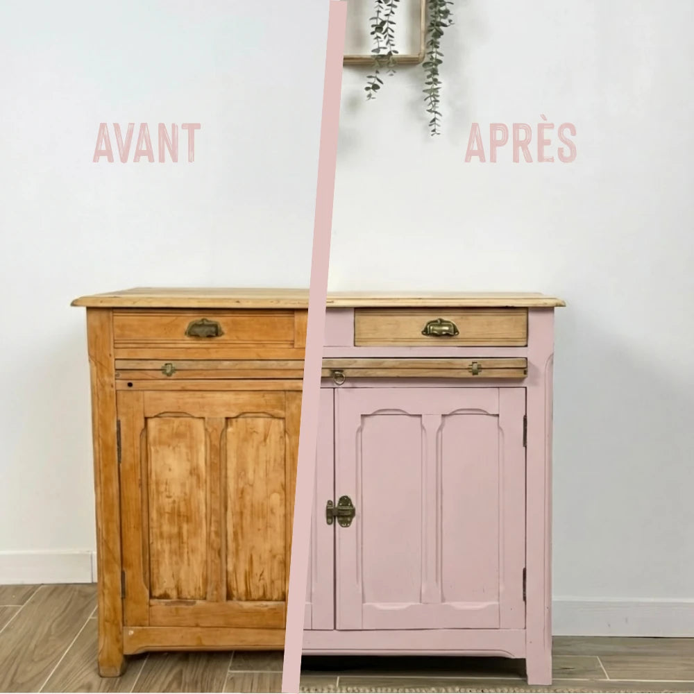 Buffet en bois relooké couleur Guimauve - peinture Eléonore Déco