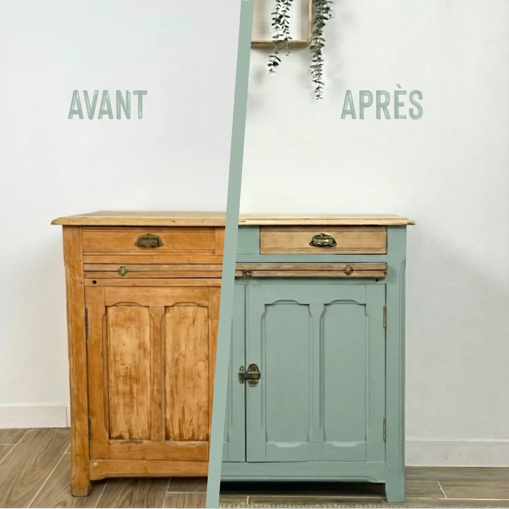 Buffet en bois relooké couleur Jade - peinture Eléonore Déco