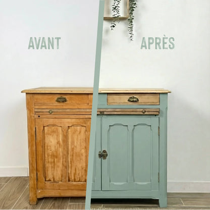 Buffet en bois relooké couleur Jade - peinture Eléonore Déco
