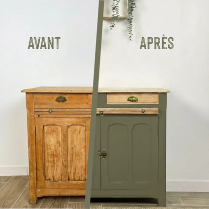Buffet en bois relooké couleur Kaki - peinture Eléonore Déco