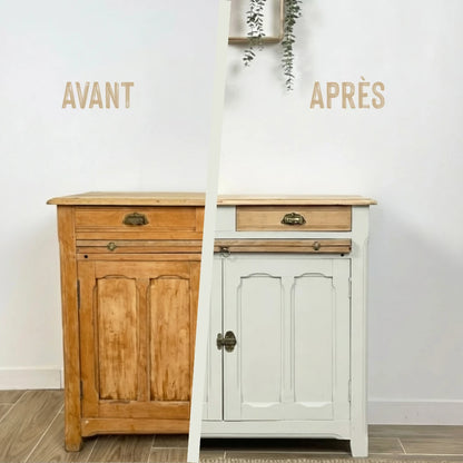 Buffet en bois relooké couleur Lait d'amande - peinture Eléonore Déco
