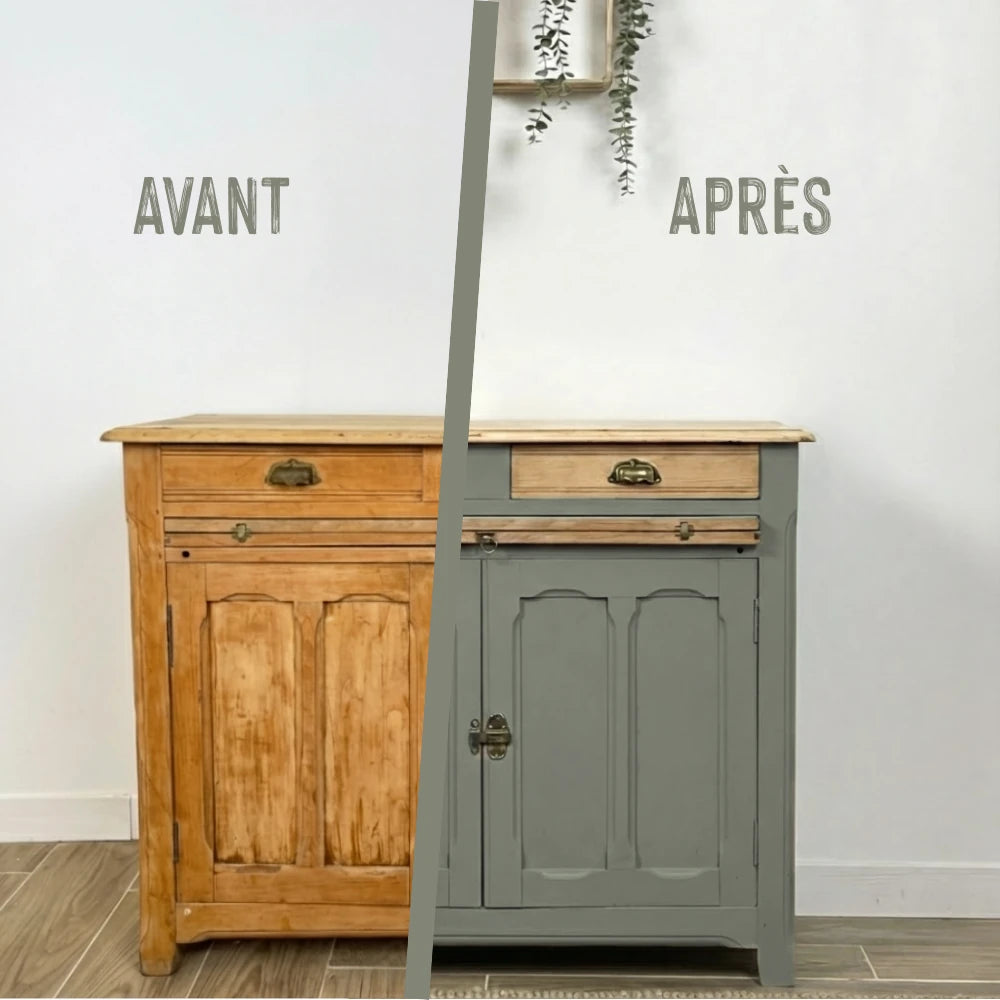 Buffet en bois relooké couleur Lichen - peinture Eléonore Déco