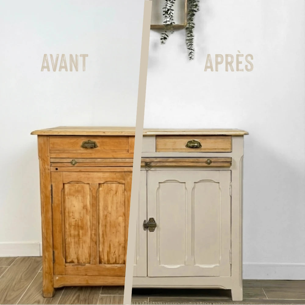 Buffet en bois relooké couleur Lin - peinture Eléonore Déco