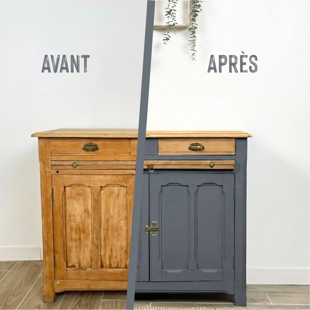 Buffet en bois relooké couleur Météorite - peinture Eléonore Déco