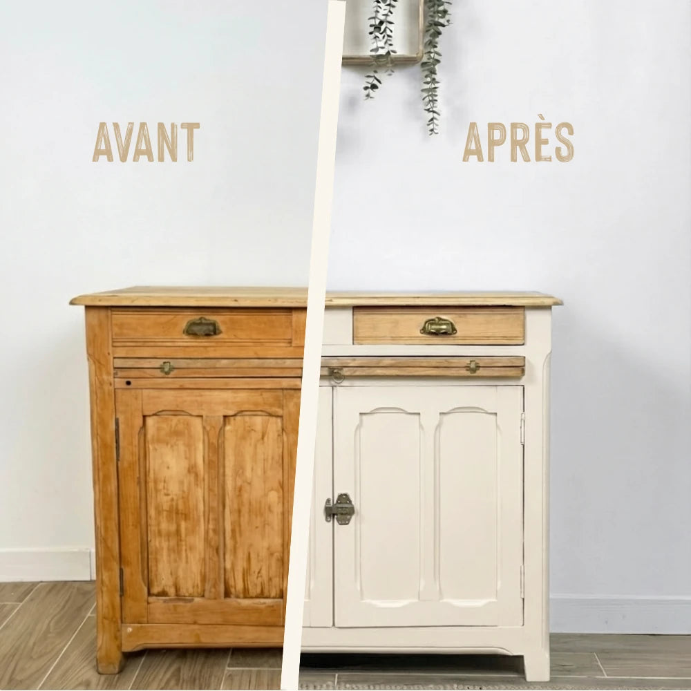 Buffet en bois relooké couleur Mousse de lait - peinture Eléonore Déco