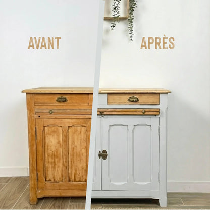 Buffet en bois relooké couleur Perle - peinture Eléonore Déco