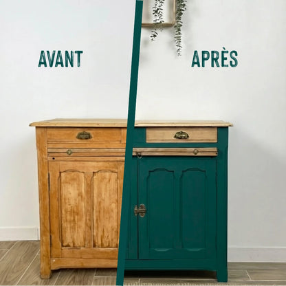 Buffet en bois relooké couleur Pétroléum - peinture Eléonore Déco