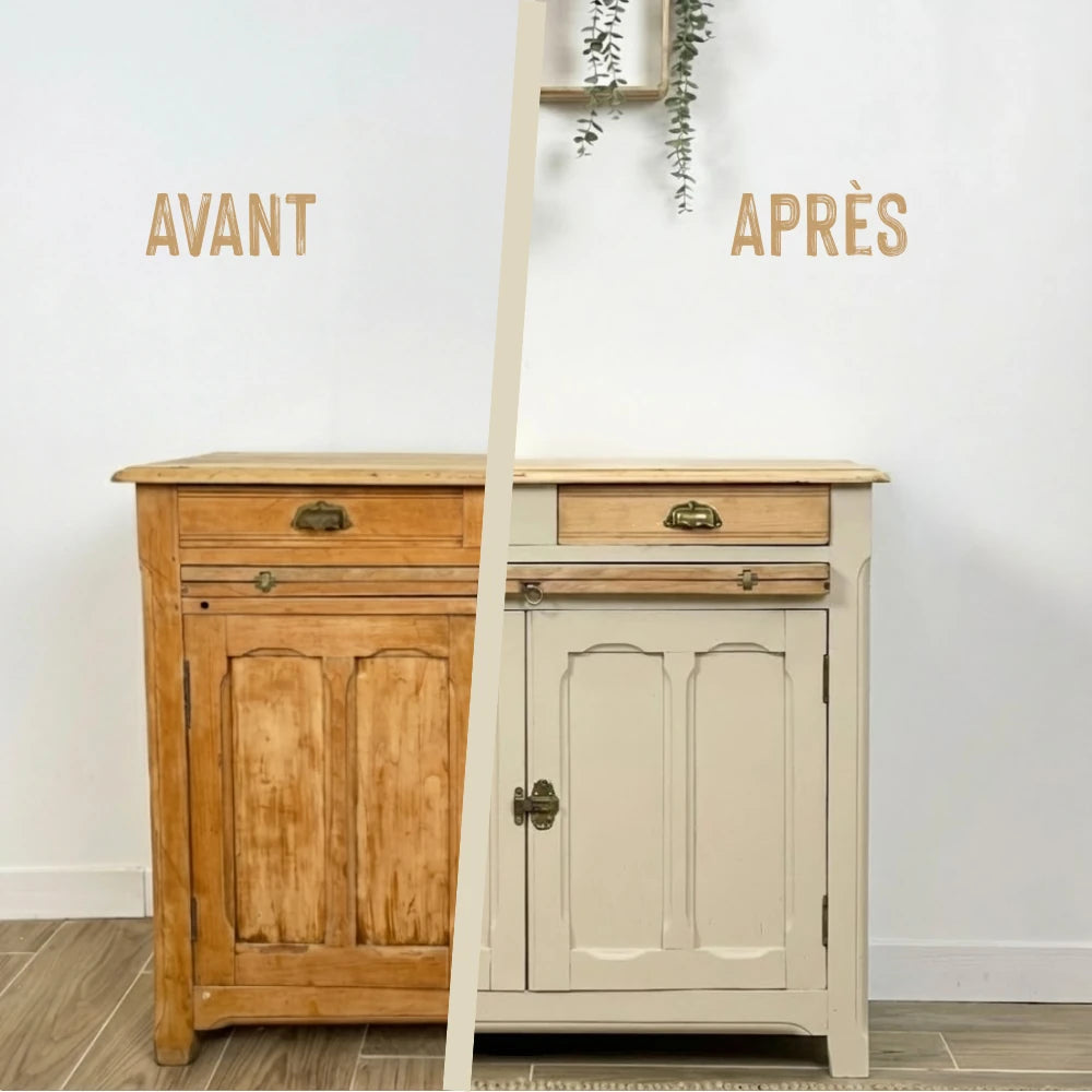 Buffet en bois relooké couleur Pierre - peinture Eléonore Déco