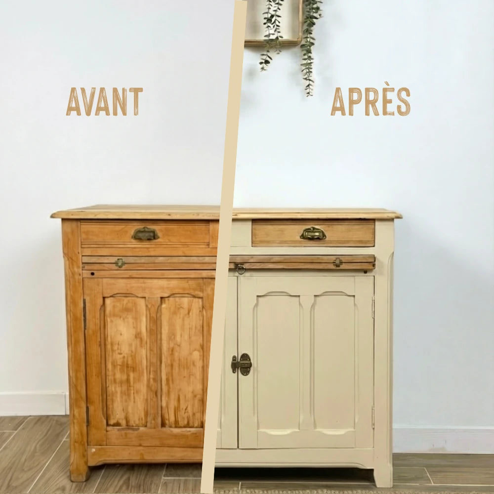 Buffet en bois relooké couleur Raphia - peinture Eléonore Déco