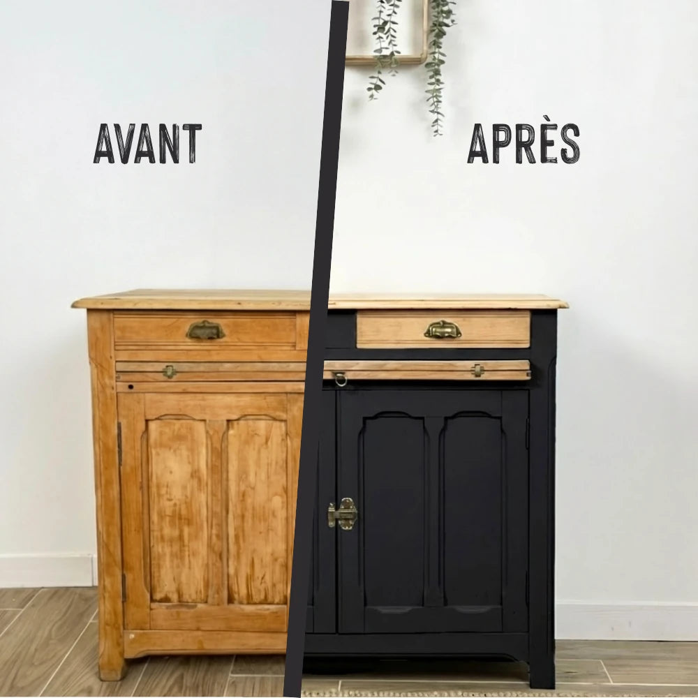 Buffet en bois relooké couleur Réglisse - peinture Eléonore Déco