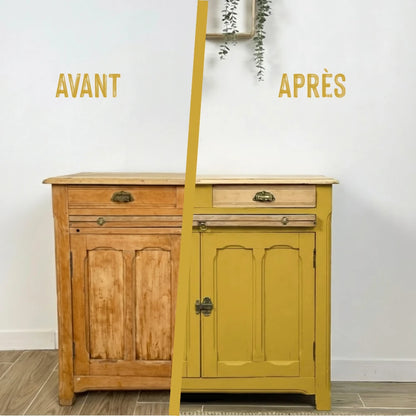 Buffet en bois relooké couleur Safran - peinture Eléonore Déco