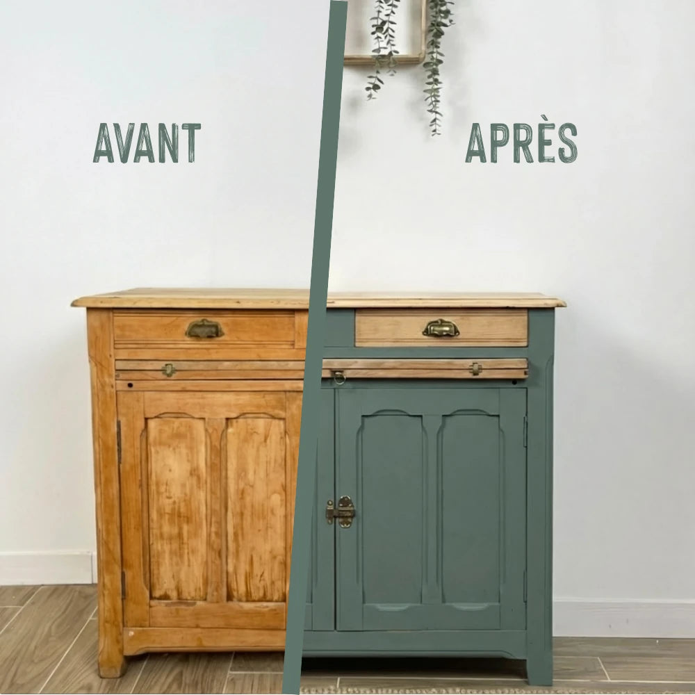 Buffet en bois relooké couleur Sauge - peinture Eléonore Déco