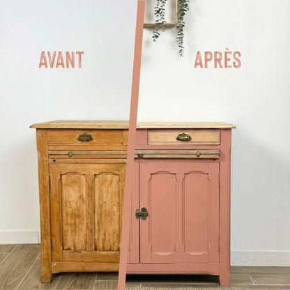 Buffet en bois relooké couleur Terre de mars - peinture Eléonore Déco