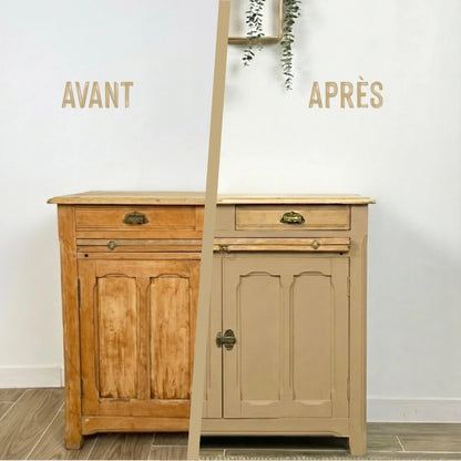 Buffet en bois relooké couleur Toile de jute - peinture Eléonore Déco