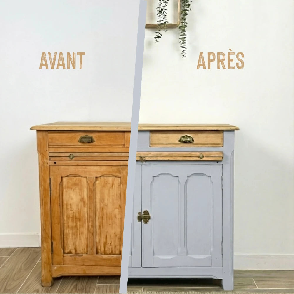 Buffet en bois relooké couleur Tourterelle - peinture Eléonore Déco