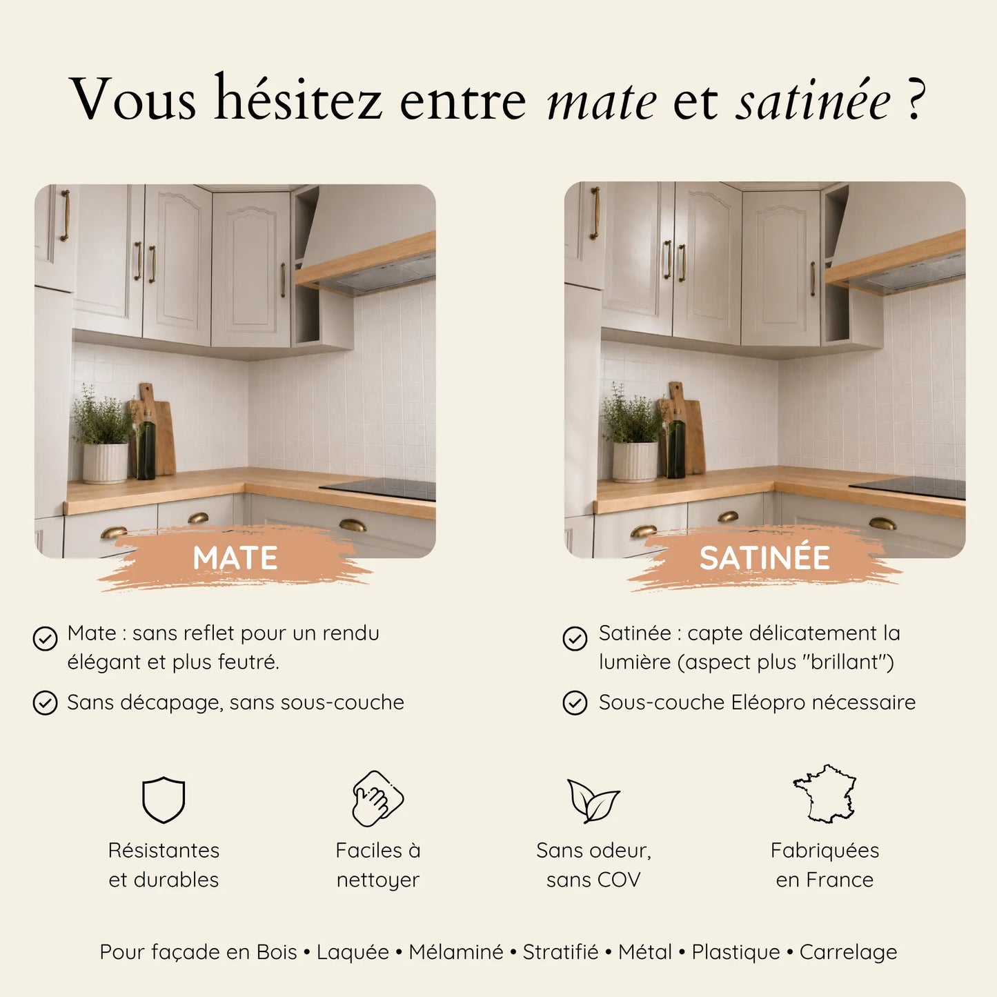 Comparatif peinture cuisine mate ou satinée Éléonore Déco