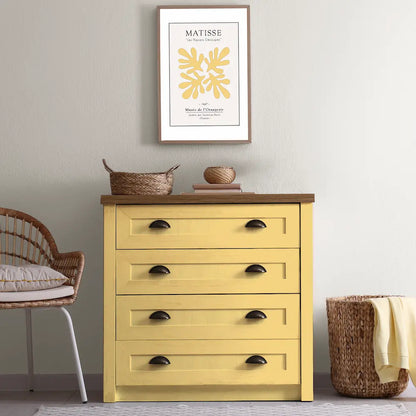 Commode relookée en couleur jaune Beurre demi-sel – peinture Eléonore Déco