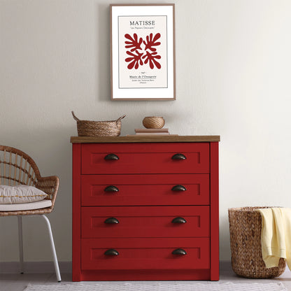 Commode relookée en couleur Rouge passion – peinture Eléonore Déco.