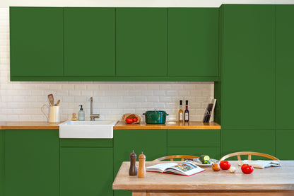 Meubles de cuisine relookés en couleur vert Choux choux – peinture Eléonore Déco