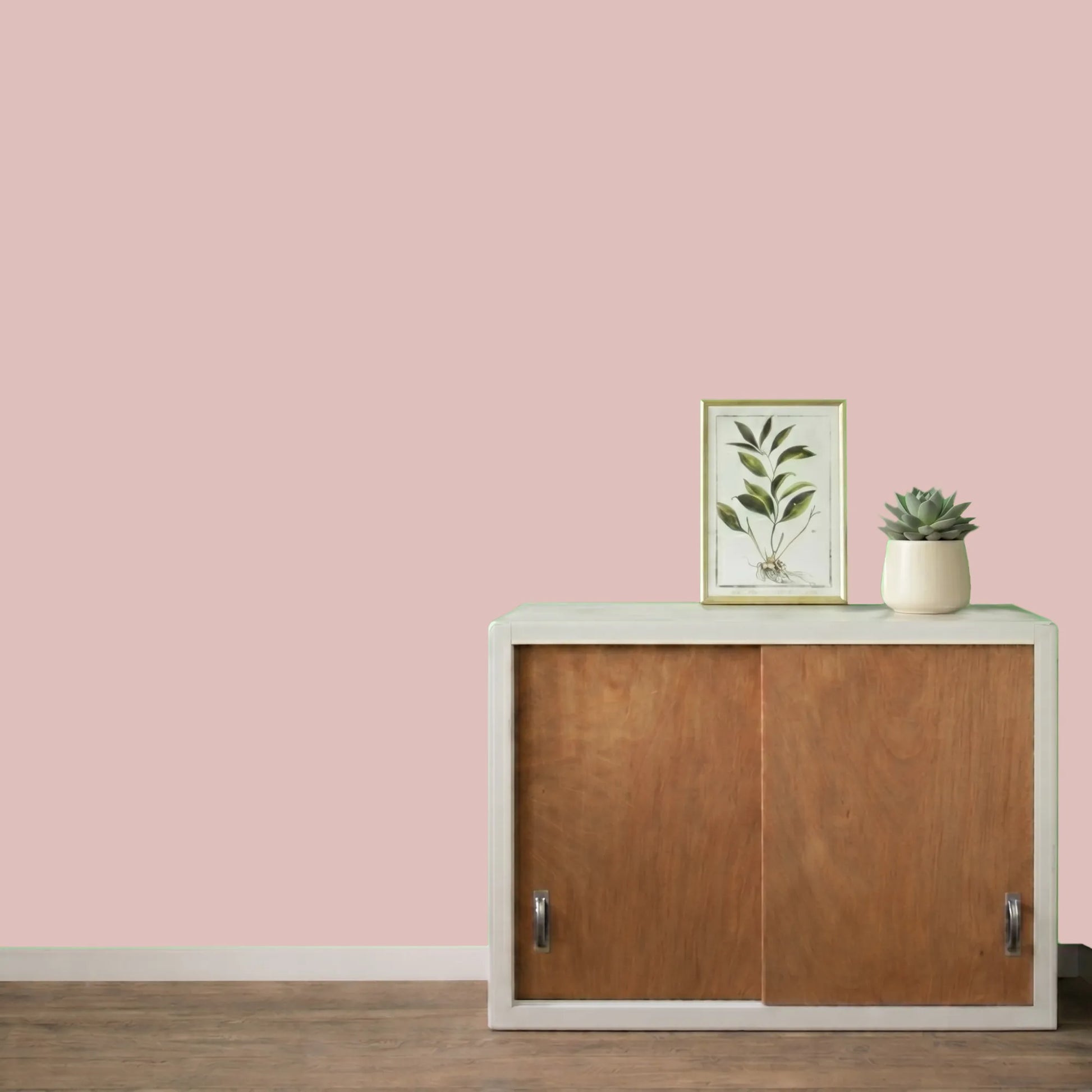 Mur repeint avec la couleur Guimauve, peinture murale Éléonore Déco.