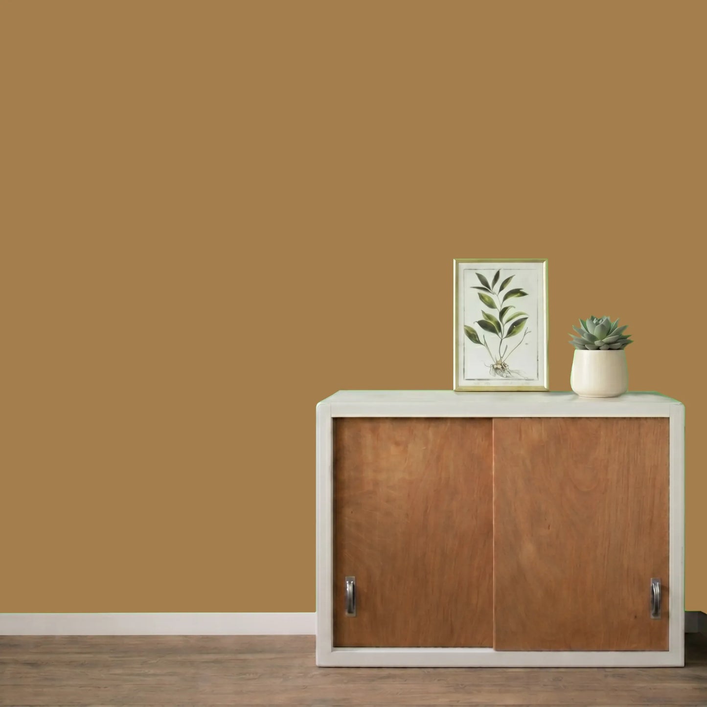 Mur repeint avec la couleur Moka, peinture murale Éléonore Déco.