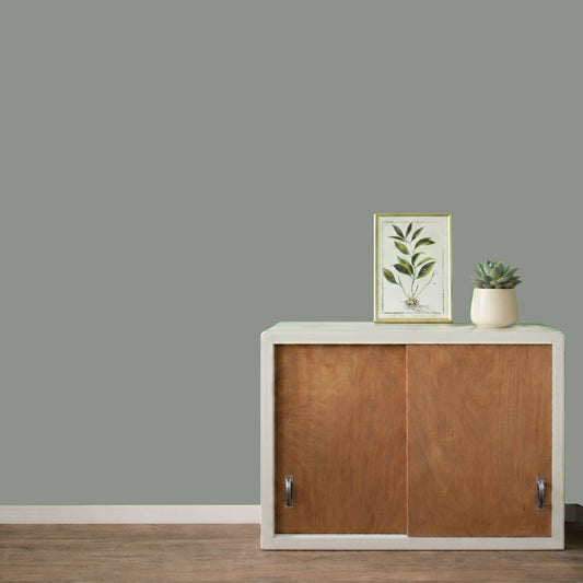 Mur repeint avec la couleur Vert gommier, peinture murale Éléonore Déco.